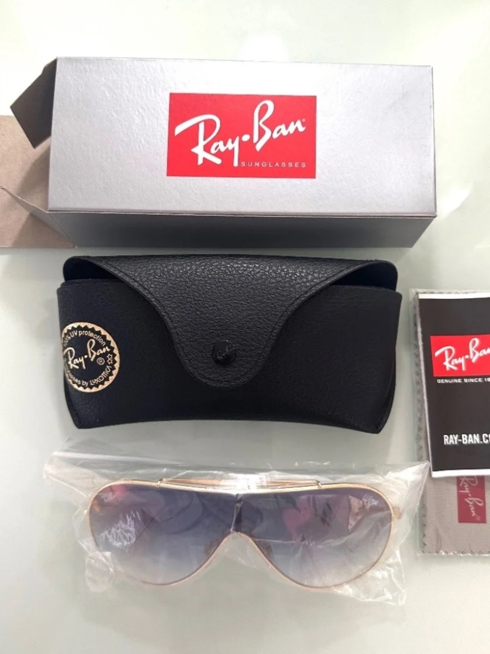 RAY-BAN WINGS RB3597 Shield Sunglasses Blue Gradient/Gold (NEW)